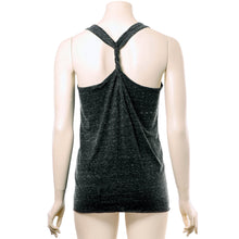 Load image into Gallery viewer, Pierced Goddess Black Gray Cosmic Twist Back Tank Top