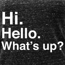 Load image into Gallery viewer, Hi. Hello. What's up? Black Gray Cosmic Twist Back Tank Top