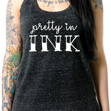 Load image into Gallery viewer, Pretty in Ink Black Gray Cosmic Twist Back Tank Top