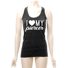 Load image into Gallery viewer, I Heart My Piercer Black Gray Cosmic Twist Back Tank Top