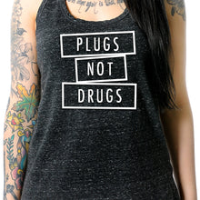Load image into Gallery viewer, Plugs Not Drugs Black Gray Cosmic Twist Back Tank Top