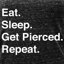 Load image into Gallery viewer, Eat. Sleep. Get Pierced. Repeat. Black Gray Cosmic Twist Back Tank Top