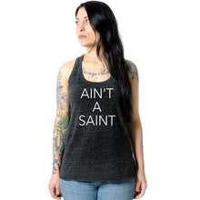 Load image into Gallery viewer, Ain't a Saint Black Gray Cosmic Twist Back Tank Top
