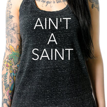 Load image into Gallery viewer, Ain't a Saint Black Gray Cosmic Twist Back Tank Top
