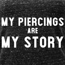 Load image into Gallery viewer, My Piercings Are My Story Black Gray Cosmic Twist Back Tank Top