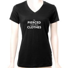 Load image into Gallery viewer, I'm Pierced Under These Clothes Black Tapered V-Neck Tee Shirt