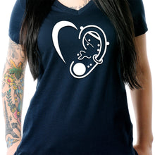 Load image into Gallery viewer, Modified Ear Heart Tapered V-Neck Tee Shirt