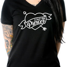 Load image into Gallery viewer, I Love My Piercer Black Tapered V-Neck Tee Shirt