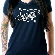 Load image into Gallery viewer, I Love My Piercer Black Tapered V-Neck Tee Shirt