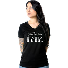 Load image into Gallery viewer, Pretty in Ink Black Tapered V-Neck Tee Shirt