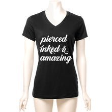 Load image into Gallery viewer, Pierced Inked & Amazing Black Tapered V-Neck Tee Shirt
