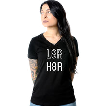 Load image into Gallery viewer, L8R H8R Black V-Neck Tee Shirt
