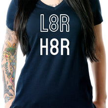 Load image into Gallery viewer, L8R H8R Black V-Neck Tee Shirt