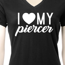 Load image into Gallery viewer, I Heart My Piercer Black Tapered V-Neck Tee Shirt