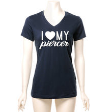 Load image into Gallery viewer, I Heart My Piercer Black Tapered V-Neck Tee Shirt