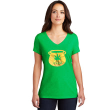 Load image into Gallery viewer, Pot Leaf Pot of Gold Green Frost V-Neck Tee Shirt