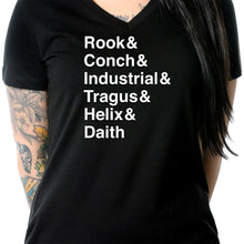 Load image into Gallery viewer, Rook & Conch & Industrial & Tragus & Helix & Daith Tapered V-Neck Tee Shirt