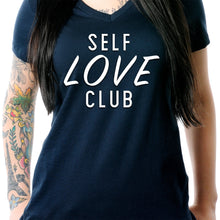 Load image into Gallery viewer, Self Love Club Black Tapered V-Neck Tee Shirt