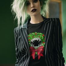Load image into Gallery viewer, Holiday Vampire Wreath Black Tee Shirt