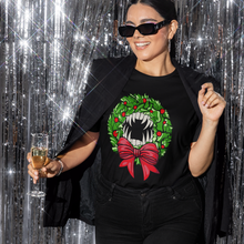 Load image into Gallery viewer, Holiday Vampire Wreath Black Tee Shirt