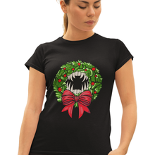 Load image into Gallery viewer, Holiday Vampire Wreath Black Tee Shirt