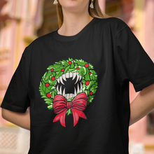 Load image into Gallery viewer, Holiday Vampire Wreath Black Tee Shirt