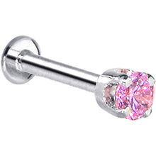 Load image into Gallery viewer, 16G Solid 14K White Gold 3mm Pink Cubic Zirconia Tragus Earring Stud