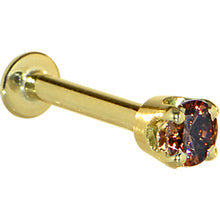 Load image into Gallery viewer, 16G Solid 14K Yellow Gold 3mm Brown Cubic Zirconia Tragus Earring Stud