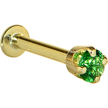 Load image into Gallery viewer, 16G Solid 14K Yellow Gold 3mm Green Cubic Zirconia Tragus Earring Stud