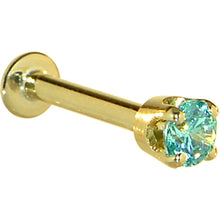 Load image into Gallery viewer, 16G Solid 14K Yellow Gold 3mm Mint Green Cubic Zirconia Tragus Earring Stud