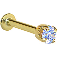 Load image into Gallery viewer, 16G Solid 14K Yellow Gold 3mm Plexi Blue Cubic Zirconia Tragus Earring Stud