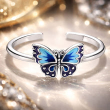 Load image into Gallery viewer, 925 Sterling Silver Enamel Oxidized Silver Butterfly Rings