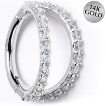 Load image into Gallery viewer, 16G 5/16 Solid 14K White Gold Clear CZ Gem Hinged Segment Ring