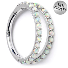 Load image into Gallery viewer, 16G 3/8 Solid 14K White Gold Synthetic Opal Hinged Segment Ring