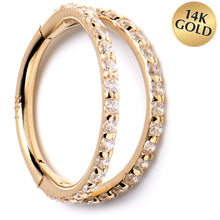 Load image into Gallery viewer, 16G 3/8 Solid 14K Yellow Gold Clear CZ Gem Hinged Segment Ring
