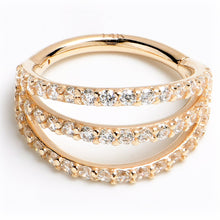 Load image into Gallery viewer, 16G 3/8 Solid 14K Yellow Gold Clear CZ Gem Row Hinged Segment Ring