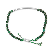 Load image into Gallery viewer, Sterling Silver Malachite Bead Station Bracelet with Bolo Clasp