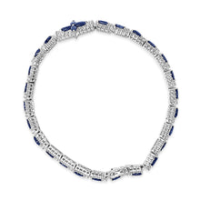 Load image into Gallery viewer, Sterling Silver Dark Blue Sapphire and Topaz Marquise Floral Art Deco Link Bracelet