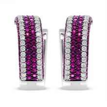 Load image into Gallery viewer, 18K White Gold 1 7/8 Cttw Diamond and 1mm Round Red Ruby Open Swish Hoop Earrings (F-G Color, VS1-VS2 Clarity)