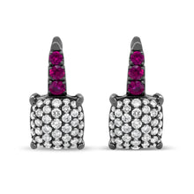 Load image into Gallery viewer, Black Rhodium Plated 18K White Gold 7/8 Cttw Round Diamond and Graduated Red Ruby Drop Earrings (F-G Color, VS1-VS2 Clarity)