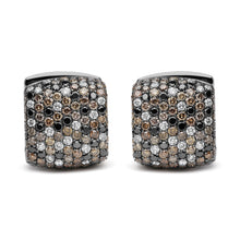 Load image into Gallery viewer, Black Rhodium Plated 18K White Gold 12 5/8 Cttw Multi Color Diamond Square Domed Huggie Hoop Earrings (Brown, Black, G-H Color, SI1-SI2 Clarity)