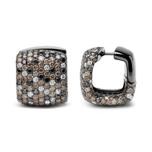 Load image into Gallery viewer, Black Rhodium Plated 18K White Gold 12 5/8 Cttw Multi Color Diamond Square Domed Huggie Hoop Earrings (Brown, Black, G-H Color, SI1-SI2 Clarity)