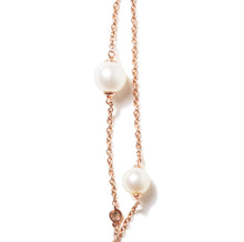 Load image into Gallery viewer, 18K Rose Gold 1/2 Cttw Diamond and Freshwater Pearl Double Strand Station Necklace (G-H Color, SI1-SI2 Clarity) - Adjustable up to 16" to 20"