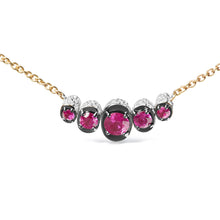 Load image into Gallery viewer, 18K Rose Gold 3/4 Cttw Pave Diamonds and Graduated Red Ruby Gemstone Curved Bar Choker Necklace (G-H Color, SI1-SI2 Clarity) - Adjustable up to 14" - 16.5"