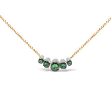 Load image into Gallery viewer, 18K Rose Gold 3/4 Cttw Pave Diamonds and Graduated Green Tsavorite Gemstone Curved Bar Choker Necklace (G-H Color, SI1-SI2 Clarity) - Adjustable up to 14" - 16.5"