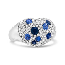 Load image into Gallery viewer, 18K White Gold Blue Sapphire and 5/8 Cttw Diamond Cluster Heart Shaped Ring (F-G Color, VS1-VS2 Clarity) - Size 7.5