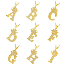 Load image into Gallery viewer, A-Z Alphabet Initial Crown Pendant Necklace