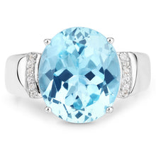 Load image into Gallery viewer, 8.36 Carat Genuine Blue Topaz and White Zircon .925 Sterling Silver Ring
