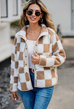 Load image into Gallery viewer, Elegant Checkered Snap Down Long Sleeve Teddy Jacket Soft & Warm Colorful Jacket