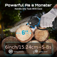 Load image into Gallery viewer, 6-inch Cordless Mini Chainsaw – Handheld Electric, Lightweight, Battery-Powered